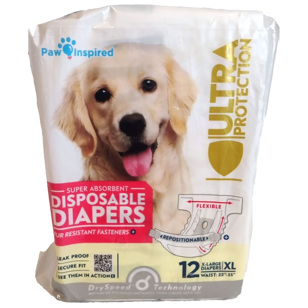 Paw Inspired Dog Diapers Female 12ct,Disposable, Dogs in Heat, Excitable XL -NEW